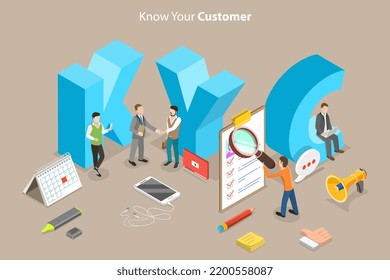 3D Isometric Flat Vector Conceptual Illustration of Know Your Customer, Verifying the Clients Identity