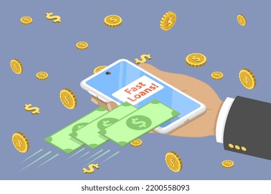 3D Isometric Flat Vector Conceptual Illustration of Instant Personal Loan, Quick Cash Money