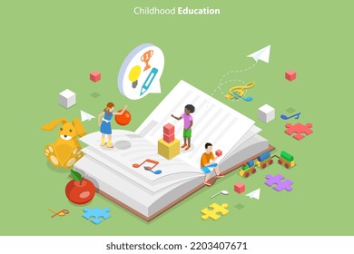 3D Isometric Flat Vector Conceptual Illustration of Childhood Education, Kids Cognitive Development