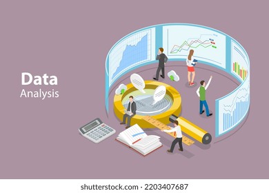 3D Isometric Flat Vector Conceptual Illustration of Data Analysis, Company Performance Analytics