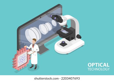 3D Isometric Flat Vector Conceptual Illustration of Optical Technology, Science and Research