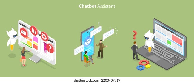 3D Isometric Flat Vector Conceptual Illustration of Chatbot Assistant, Online Customer Support