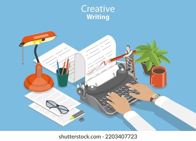 3D Isometric Flat Vector Conceptual Illustration of Creative Writing, Blog Articles Creation