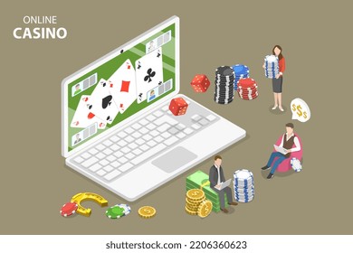 Isometric Flat Vector 3D Ilustración conceptual del Casino Digital, servicio de juegos de azar en línea