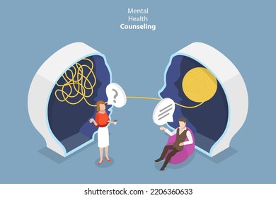 3D Isometric Flat Vector Conceptual Illustration of Mental Health Counseling, Psychological Therapy