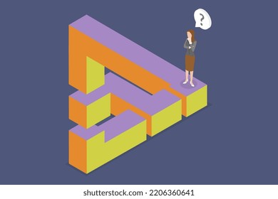 3D Isometric Flat Vector Conceptual Illustration of Impossible Figure, Business Challenge