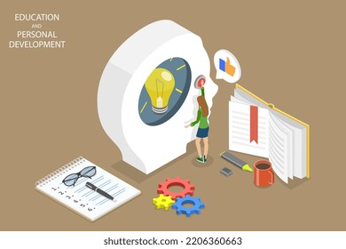 3D Isometric Flat Vector Conceptual Illustration of Education And Personal Development, Skills Training