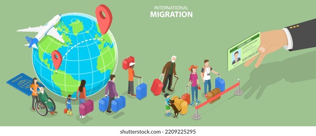 3D Isometric Flat Vector Conceptual Illustration of International Migration, Refugee Crisis