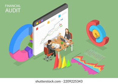 3D Isometric Flat Vector Conceptual Illustration of Financial Audit, Budgeting and Business Planning