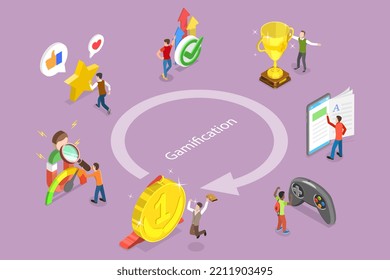 3D Isometric Flat Vector Conceptual Illustration of Gamification, Business or Marketing Strategy