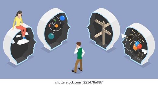 3D Isometric Flat Vector Conceptual Illustration of Diversity Of Human Minds, Personal Attitude and Lifestyle