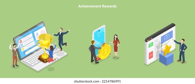 3D Isometric Flat Vector Conceptual Illustration of Achievement Rewards, First Place, Businesss Successs