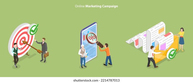 3D Isometric Flat Vector Conceptual Illustration of Online Marketing Campaign, Finding and Analyzing the Target Audience