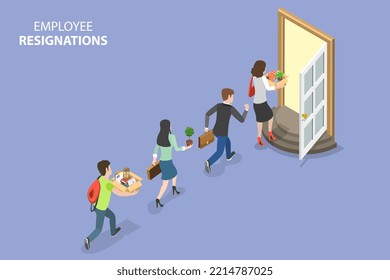 3D Isometric Flat Vector Conceptual Illustration of Employee Resignation, Unemployment and Leaving the Workplace