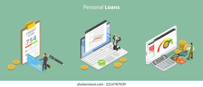 3D Isometric Flat Vector Conceptual Illustration of Personal Loan, Mortgage Approval