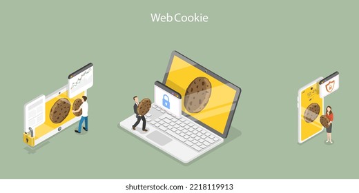 3D Isometric Flat Vector Conceptual Illustration of Web Cookie , Policy of Personal Information Tracking