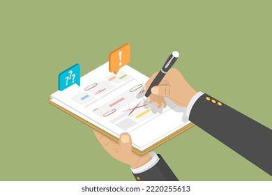 3D Isometric Flat Vector Conceptual Illustration of Text Document Editing, Professional Proofreading