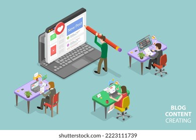 3D Isometric Flat Vector Conceptual Illustration of Blog Content Creating, Creative Writing