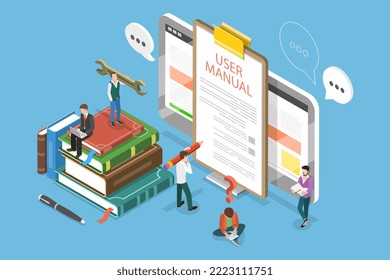 3D Isometric Flat Vector Conceptual Illustration of User Manual Book, Operating Instructions