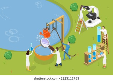 3D Isometric Flat Vector Conceptual Illustration of Water Quality Control, Purity Test and Lab Analysis