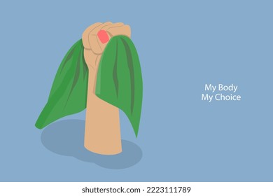 3D Isometric Flat Vector Conceptual Illustration of My Body My Choice, Movement Against a Ban on Abortion