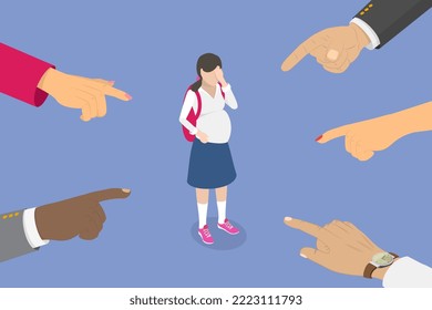 3D Isometric Flat Vector Conceptual Illustration of Bullying Early Pregnancy, Social Problem, Birth Control