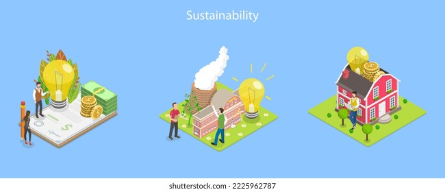 3D Isometric Flat Vector Conceptual Illustration of Sustainability, Green Eco Energy