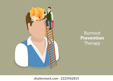 3D Isometric Flat Vector Conceptual Illustration of Burnout Prevention and Treatment, Stress and Emotional Problems