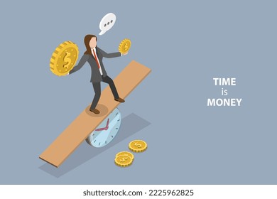 3D Isometric Flat Vector Conceptual Illustration of Time Value Of Money, Financial Inflation