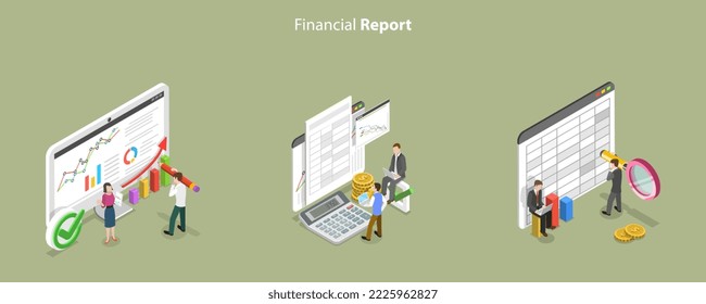 3D Isometric Flat Vector Conceptual Illustration of Financial Report, Budget Accounting or Statistics