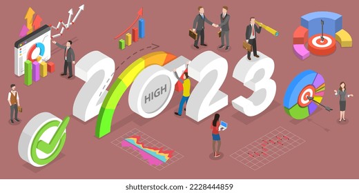 3D Isometric Flat Vector Conceptual Illustration of Effective Performance Management In New Year 2023, Company Development Strategy