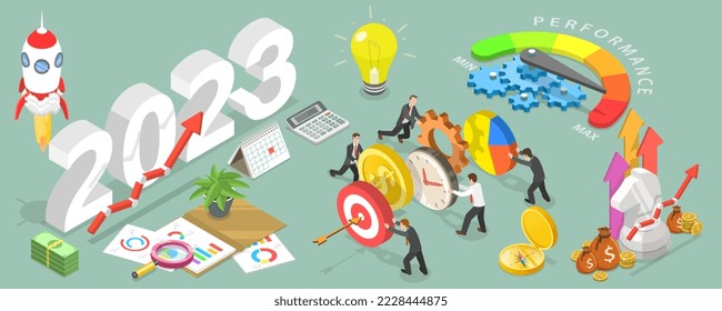 3D Isometric Flat Vector Conceptual Illustration of Effective Team Strategy For New 2023 Year, Teamwork And Brainstorming