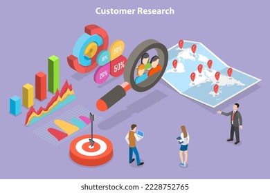 3D Isometric Flat Vector Conceptual Illustration of Customer Research, Gathering User Data