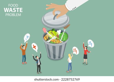 3D Isometric Flat Vector Conceptual Illustration of Food Waste Problem, Sustainable Lifestyle