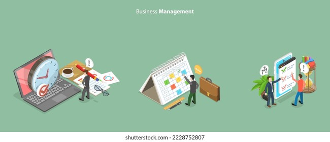 3D Isometric Flat Vector Conceptual Illustration of Time Management, Project Planning, Work Scheduling and Organizing