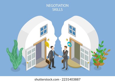 3D Isometric Flat Vector Conceptual Illustration of Collaboration Skills, Business Partnership