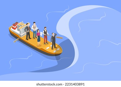 3D Isometric Flat Vector Conceptual Illustration of Teamwork and Leadership, Risk Management