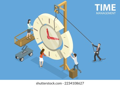 3D Isometric Flat Vector Conceptual Illustration of Time Management , Efficient Work Organization