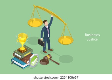 3D Isometric Flat Vector Conceptual Illustration of Business Justice, Ethical Integrity, Code of Conduct