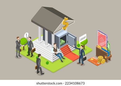 3D Isometric Flat Vector Conceptual Illustration of Public Service Employees, Government Finance