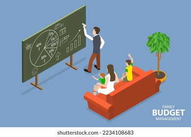 3D Isometric Flat Vector Conceptual Illustration of Family Budget Management, Personal Finance Planning