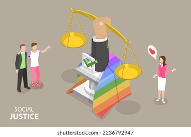 3D Isometric Flat Vector Conceptual Illustration of Social Justice, Human Rights, Fight Against Discrimination