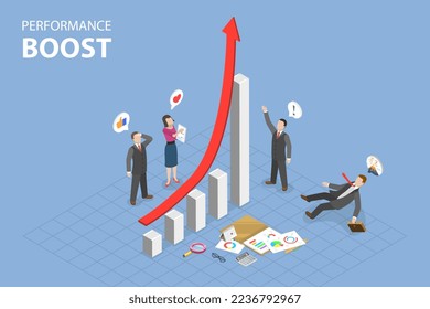 Isometric Vector plano 3D Ilustración conceptual de Performance Boost, Success Business