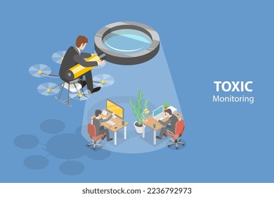 3D Isometric Flat Vector Conceptual Illustration of Boss Spying at Work, Corporate Control