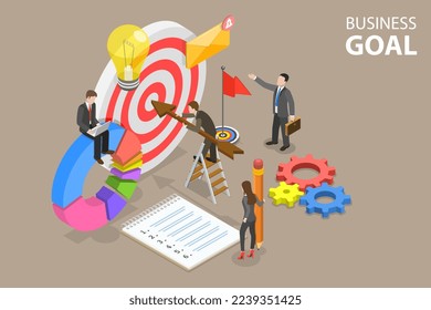 3D Isometric Flat Vector Conceptual Illustration of Business Goal, Target Achievement