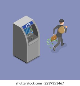 3D Isometric Flat Vector Conceptual Illustration of ATM Fraud, Cyber Threats