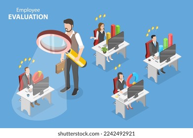 3D Isometric Flat Vector Conceptual Illustration of Employee Evaluation, Performance Review