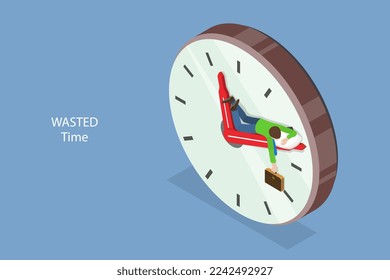 3D Isometric Flat Vector Conceptual Illustration of Wasted Time, Burnout and Exhaustion at Work