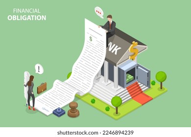 3D Isometric Flat Vector Conceptual Illustration of Financial Obligation, Loan Agreement, Money Borrowing