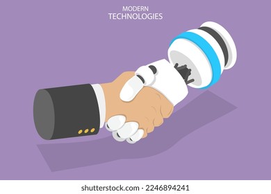 3D Isometric Flat Vector Conceptual Illustration of Modern Technologies, Artificial Intelligence, Human vs Cyborg Competition